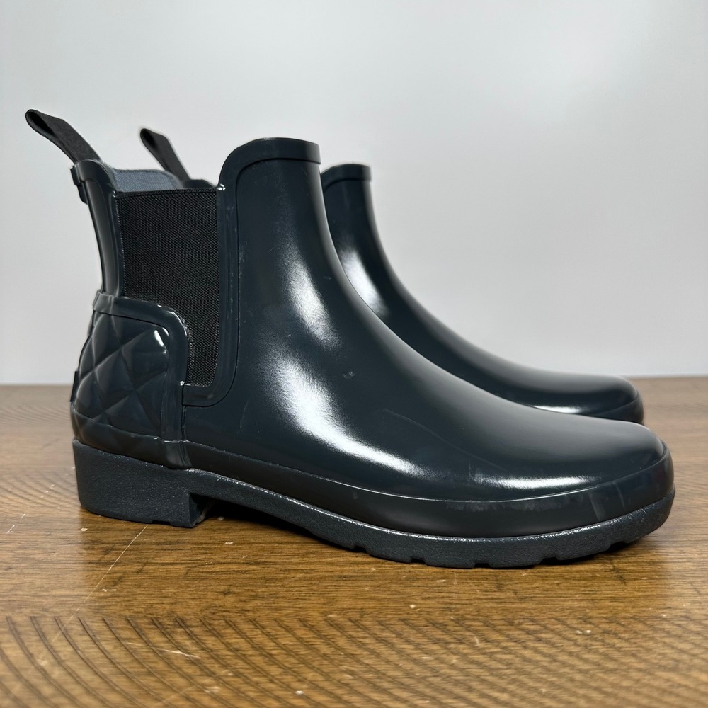 Hunter Refined Chelsea Rain Boots Womens 6 Black Quilted Gloss Waterproof Ankle